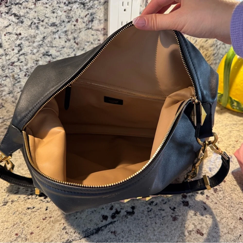 Jimmy Choo Black Hobo Bag with Gold Chain